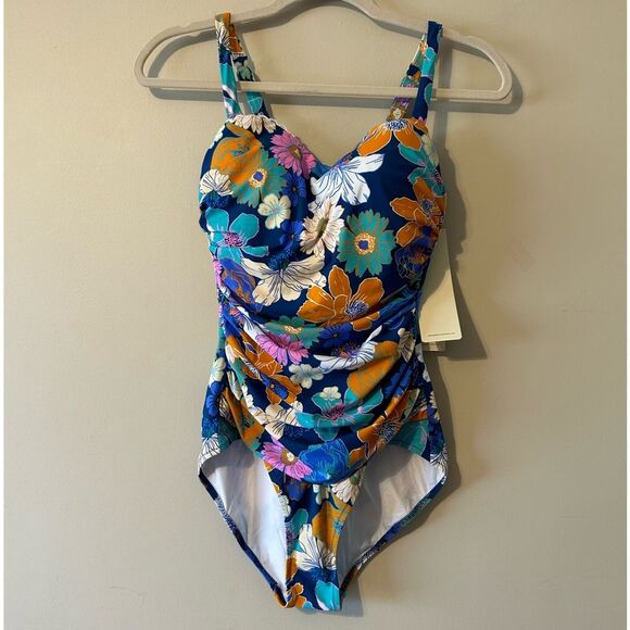 PROFILE BY GOTTEX Rising Sun One-piece Boho Blue Floral Swimsuit Size 10D - Picture 2 of 16